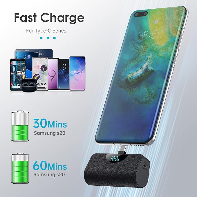 Mini Portable Charger USB C Power Bank,Upgraded 5200mAh PD Fast Charging Battery Pack Built-in USB-C Connector Travel Essential for iPhone17/17Pro/17Pro Max/Air/16 Plus/16Pro Max/15 Series,Android - Image 3