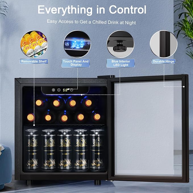 Antarctic Star 12 Bottle/48 Can Mini Fridge Cooler - Beverage Refrigerator Glass Door for Beer Soda Wine, Small Drink Dispenser Clear Front Removable for Home, Office Bar (1.3cu.ft) - Image 5