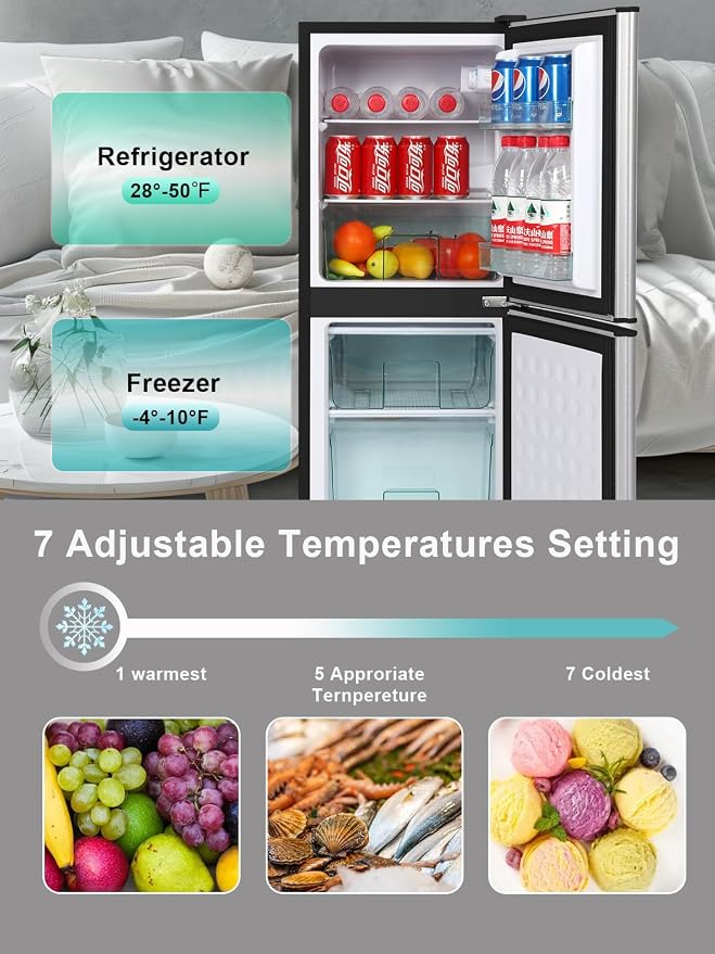 Refrigerator with Freezer 4.0 Cu.Ft Bottom Freezer 2 Door Fridge Silver | 7 Level Adjustable Thermostat Control, Lock Fresh,for Apartment Bedroom Dorm and Office,Low noise - Image 2
