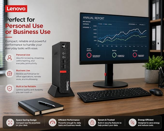 Lenovo ThinkCentre Mini Desktop Computer with AMD Processor & Graphics, 4GB DDR4 RAM, 128GB SSD, Windows 11, Wi-Fi, Bluetooth, 2X DisplayPort, RJ-45 Port, USB, for Daily Work, Wired Keyboard & Mouse - Image 7