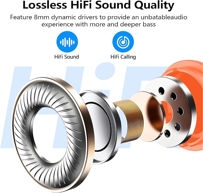 kurdene Wireless Earbuds Bluetooth 5.3 Light Weight in Ear Headphones | Premium Sound Bass Ear buds with Charging Case,Touch Control,Built in Mics Headset,Clear Calls for Sports Workout Orange - Image 3