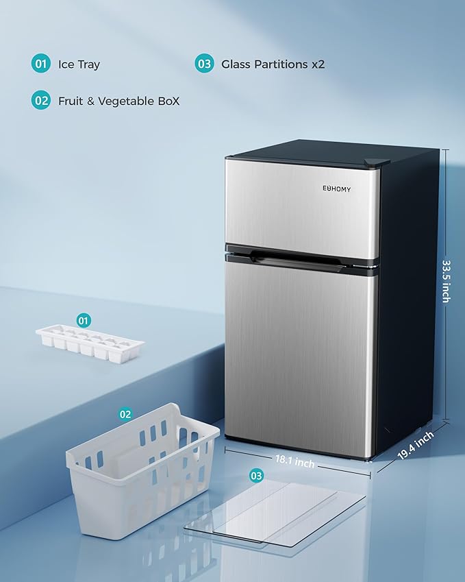 EUHOMY Mini Fridge with Freezer, 3.2 Cu.Ft Mini Refrigerator fridge, 2 door For Bedroom/Dorm/Office/Apartment - Food Storage or Cooling drinks, Silver - Image 8