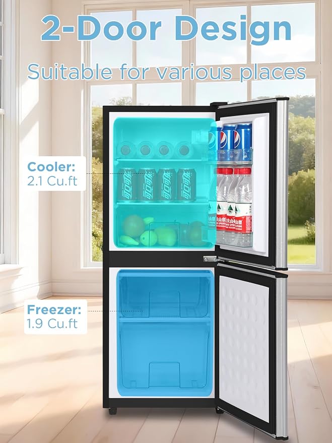 F.W.WOOLWORTHS 4.0 Cu.Ft Refrigerator with Freezer | Compact Fridge with 2 Doors for Office, Kitchen, Dorm and Bedroom, 7 Level Temp Adjustable Thermostat, Silver - Image 4
