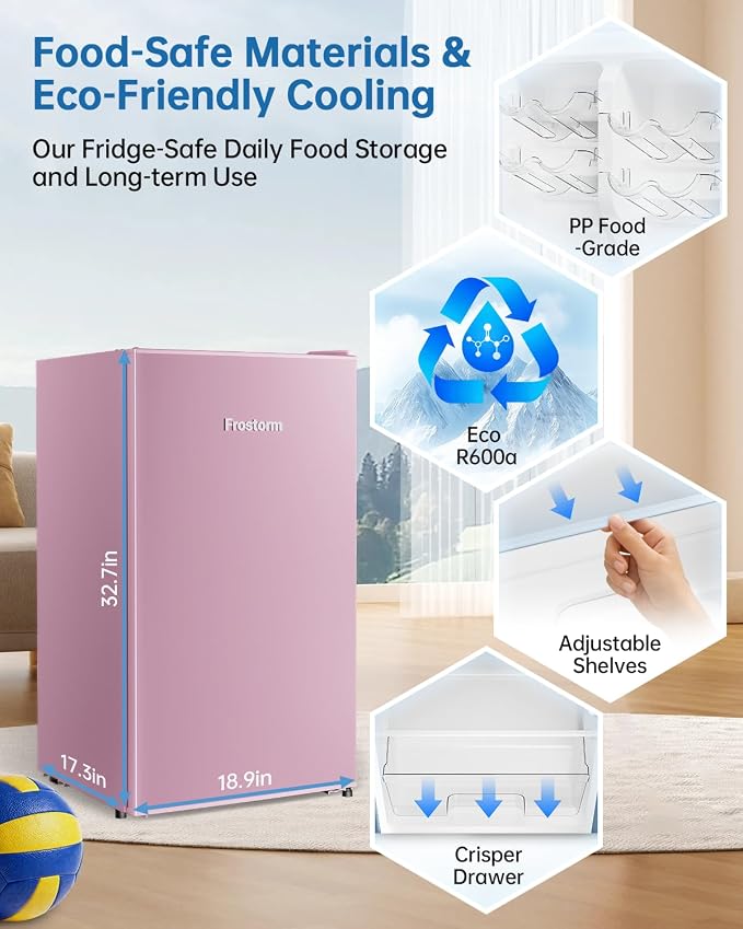 3.2 Cu Ft Mini Fridge with Freezer, Single Door Upright Freezer | Energy Efficient, Large Capacity, Reversible Door, ETL Certified, Small Refrigerator for Bedroom, Office & Dorm, Pink - Image 7