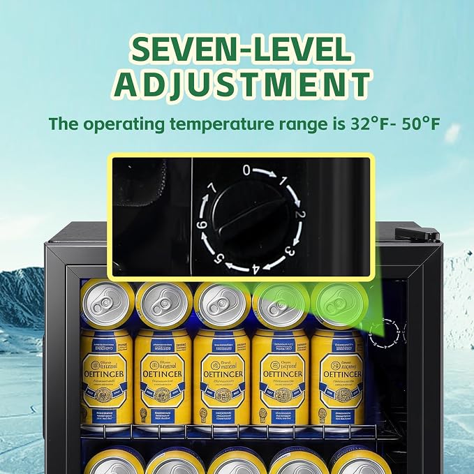 Beverage Refrigerator Cooler 2.6 Cu.Ft 85 Can Mini Small Fridge Black | Large Capacity with Glass Door, LED Light & Adjustable Shelves for Soda Beer Wine, Perfect for Home Bar Office - Image 5