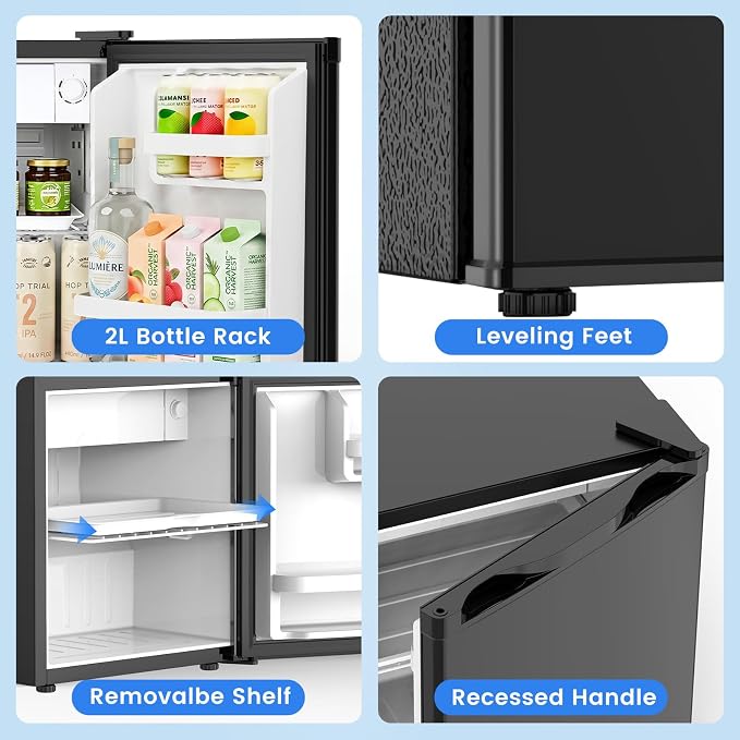 Electactic 1.7 Cu.ft Mini Fridge, Compact Refrigerator, Single Reversible Door, Ultra Quiet, Energy Efficient for Office, Dorm, Bedroom, Apartment, Black - Image 7