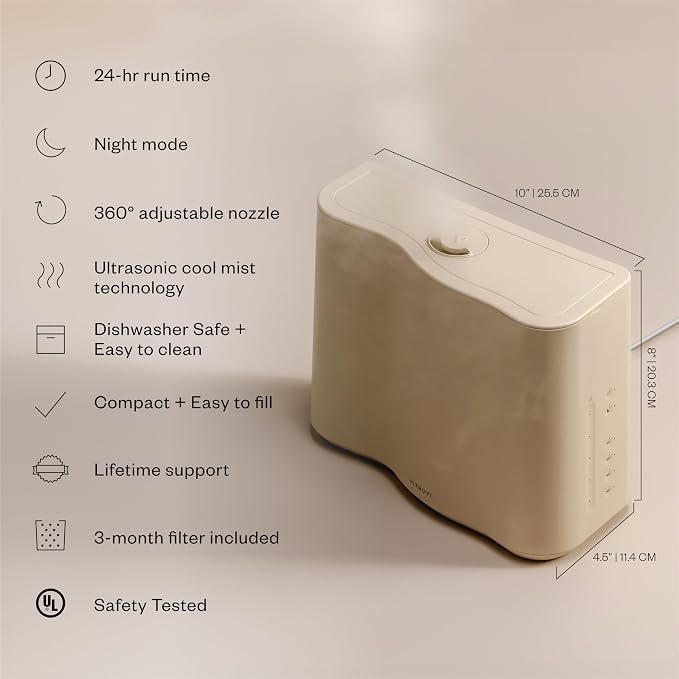Vitruvi Cloud Humidifier for Bedroom | Large Humidifier Up to 600 sq ft | Cool Mist Humidifiers for Bedroom Quiet | Ultrasonic Humidifiers | 24 Hr Run Time - Oat - Image 2