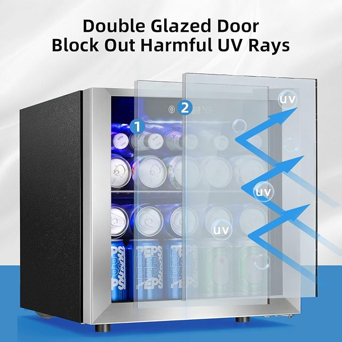 Antarctic Star Beverage Cooler Holds Up to 48 Cans & 12 Wine Bottles, Stainless Steel Glass Door Drink Fridge with Digital Display and Electronic Temperature Control, Silver - Image 6