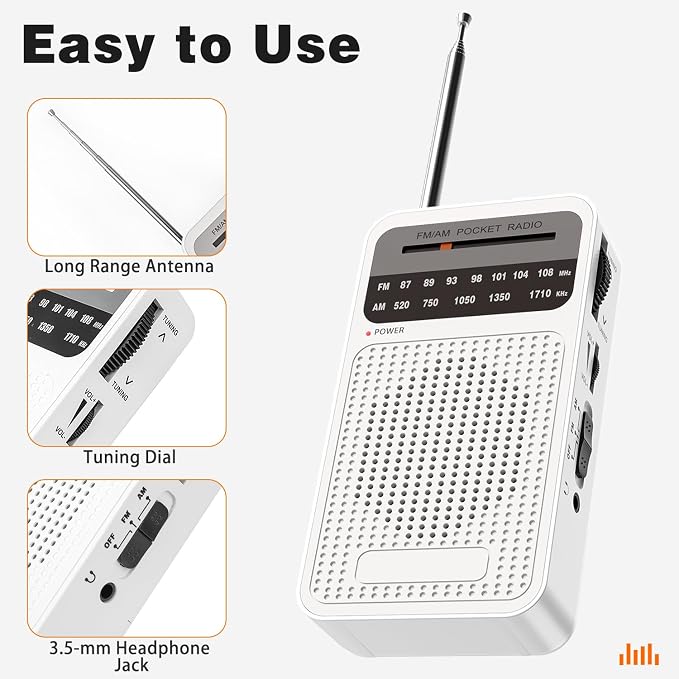Portable Radio AM FM with Best Reception, Goodes Transistor Radio with Loud Speaker, 2AA Battery Operated, Headphone Jack for Indoor, Outdoor and Emergency Use - White - Image 4