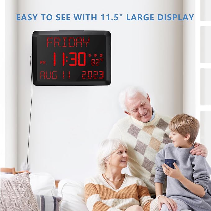 Raynic Digital Clock, 11.5" Large Display Digital Calendar Clock - Image 2