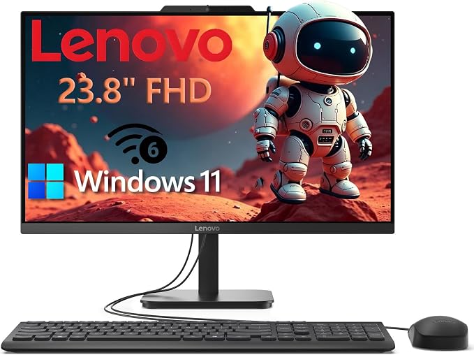Lenovo 23.8" Intel 4-Core 8GB 256GB SSD All-in-One Desktop Computer | FHD AIO Display, WiFi 6, Windows 11, 2026 Edition, Home Office, Everyday Tasks by LENOVO