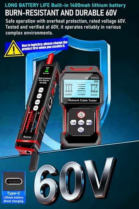 NF-859GS Network Cable Tester POE RJ45 RJ11 CAT5 CAT6 Supports Audio - Image 9