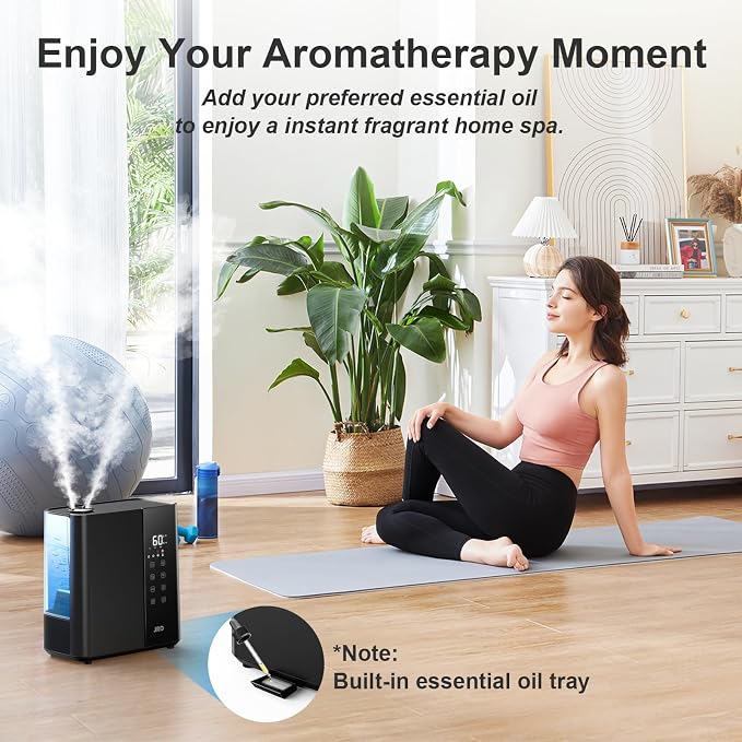 JRD Warm & Cool Mist Humidifiers for Bedroom 5L, Quiet Ultrasonic Air Humidifier Fast Symptom Relief, 50H Runtime, Oil Diffuser, 12H Timer, 7 Color Light for Large Room, Office, Baby, Plants-Black - Image 9