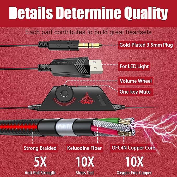 BENGOO Stereo Pro Gaming Headset for PS4, PC, Xbox One Controller, Noise Cancelling Over Ear Headphones with Mic, LED Light, Bass Surround, Soft Memory Earmuffs for Laptop Mac Wii Accessory Kits - Image 6