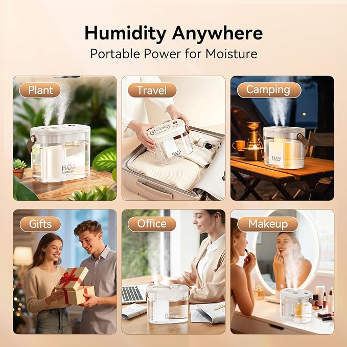DIGIX Rechargeable Portable Humidifier-Smart Display,Night Light,Easy Clean,1.4L Small Humidifiers for Bedroom Baby, Personal Mini Humidifier for Travel Home Plants,3 Mist Modes, Auto Shut-Off (White) - Image 9