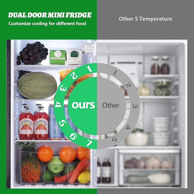 DEMULELR 4.5Cu.ft Small Mini Refrigerator with Freezer Black Two Door Mini Fridge with Crisper Drawer & Extra Drink Space, LED Light, Apartment Size Fridge for Dorm Office 17.5" W x 18.5" D x 43" H - Image 5