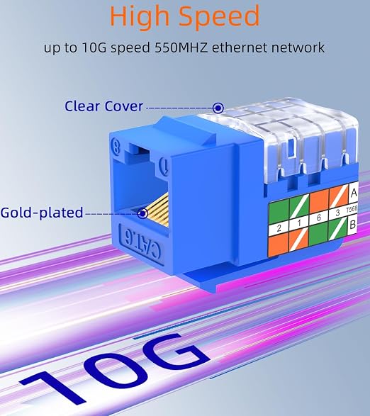 Rapink RJ45 Keystone Jack Cat6 10G Support, Cat6 Keystone Jacks UTP 50 Pack - Image 3