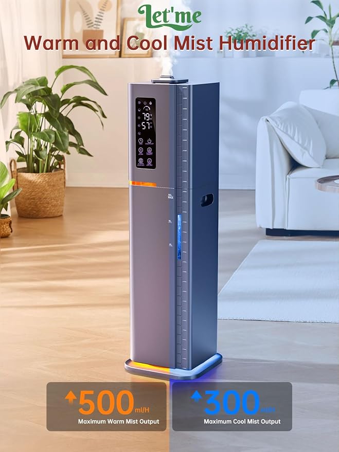 2.64Gal Humidifiers for Bedroom Large Room, Warm and Cool Mist up to 500ft², Ambient Light Top Fill Diffuser, 24H Timer, 3 Mist Modes, 35dB Quiet Humidifier for Home Office Plants - Image 4