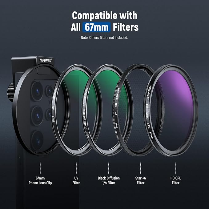 NEEWER 67mm CPL Filter with Cold Shoe Phone Lens Clip, HD Polarizing Filter - Image 6