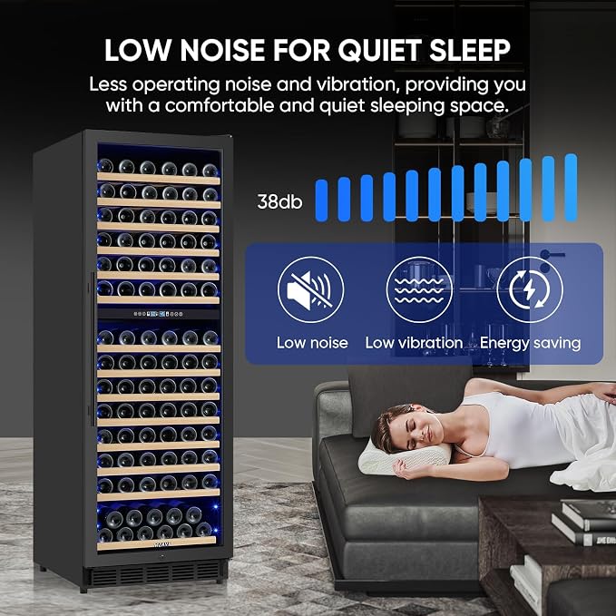 Dual Zone Wine Cooler Refrigerator, 24 Inch Wine Fridge Freestanding or Built-in, 154 Bottle Large Capacity Wine Cooler with Advanced Compressor, Air-circulation System and Low Noise - Black - Image 6