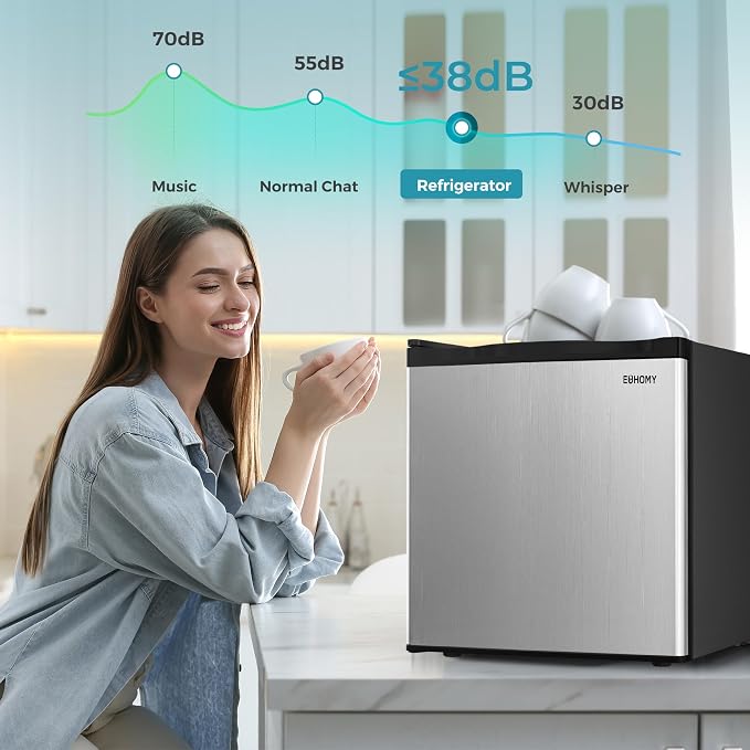 EUHOMY 1.7 Cu.Ft Mini Fridge, Reversible Single Door Compact Refrigerator, Energy Saving, Adjustable Thermostat, Mini Fridge for Bedroom, Office, Dorm, Silver - Image 7