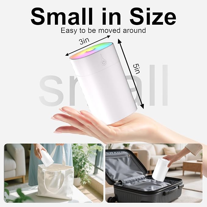 Humidifiers for Bedroom, Personal Desktop Plant Humidifier Indoor 400ML Office Portable Small Humidifier for Travel Oil Diffuser with Night Light Auto Shut-Off - Image 7