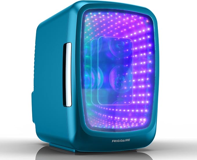 Frigidaire Gaming Light Up Mini Beverage Refrigerator, 6 can, 4 liters, Cooler with large see through door and LED lights Perfect for Gaming Experience, Home, Office, or Cars.12V Charger (Blue) by Unknown