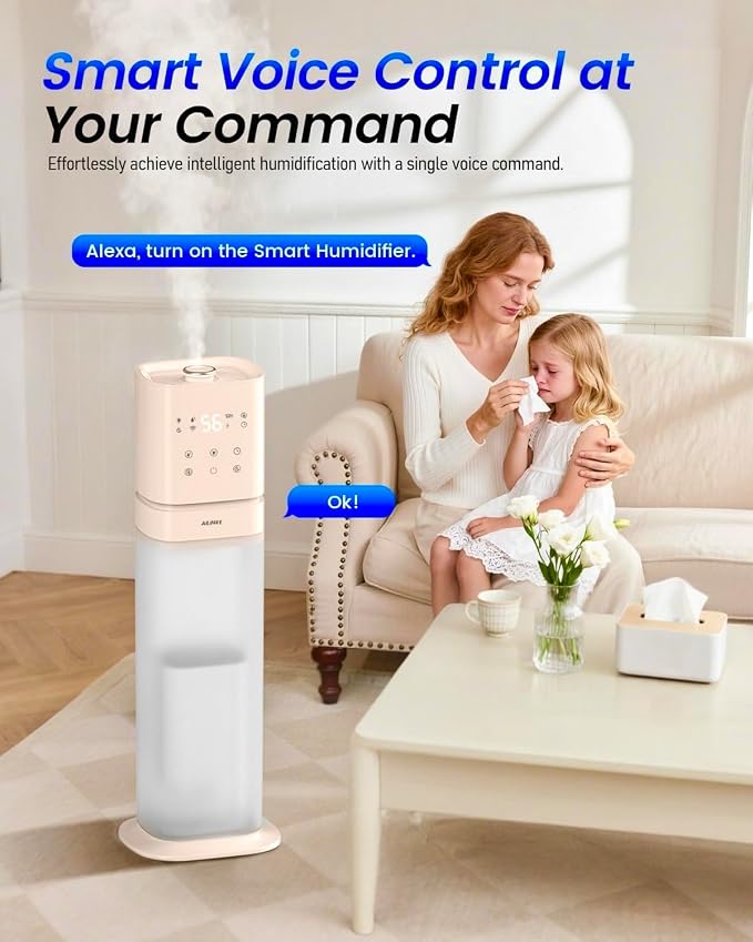 Smart Humidifier Large Room, 2.1Gal/8L Humidifiers for Bedroom with Extended Tube&Night Light, Whole House Cool Mist Humidifiers, WIFI App&Voice Control, Home/Kids/Baby, Pale Pink - Image 4