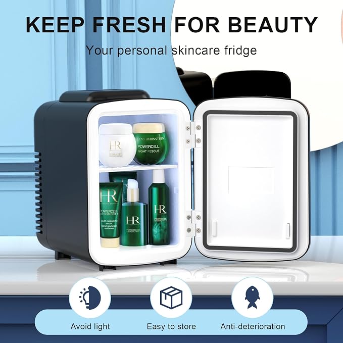 Mini Fridge for Bedroom, 4 Litre/6 Cans Portable Mini Refrigerator with AC/DC Power for Office, Dorm and Car, Thermoelectric Electric Cooler & Warmer Skincare Fridge for Drinks, Food, Cosmetics - Image 6