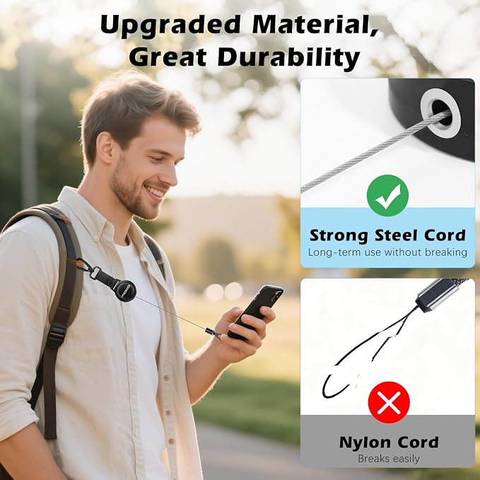 MoKo Anti-theft Phone Tether, Phone Lanyard & Keychain Retractable Steel Line - Image 2