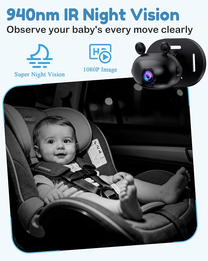Yakry HD 1080P Baby Car Camera: Easy to Install 150° Wide Angle Car Seat Camera - Image 5
