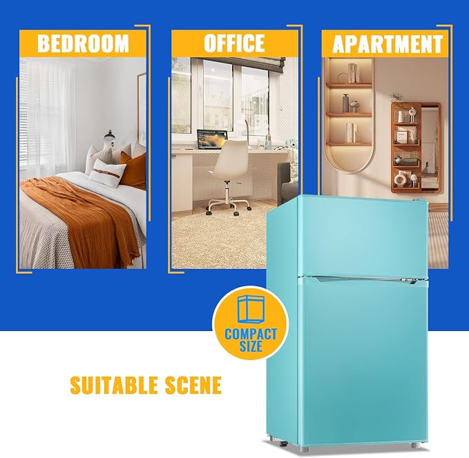 3.5 Cu.Ft Blue Mini Fridge With Freezer Compact Refrigerator for Dorm | Freestanding Fridge with 7 Level Adjustable Thermostat, Removable Shelves, Fast Cooling, Low Consumption - Image 8