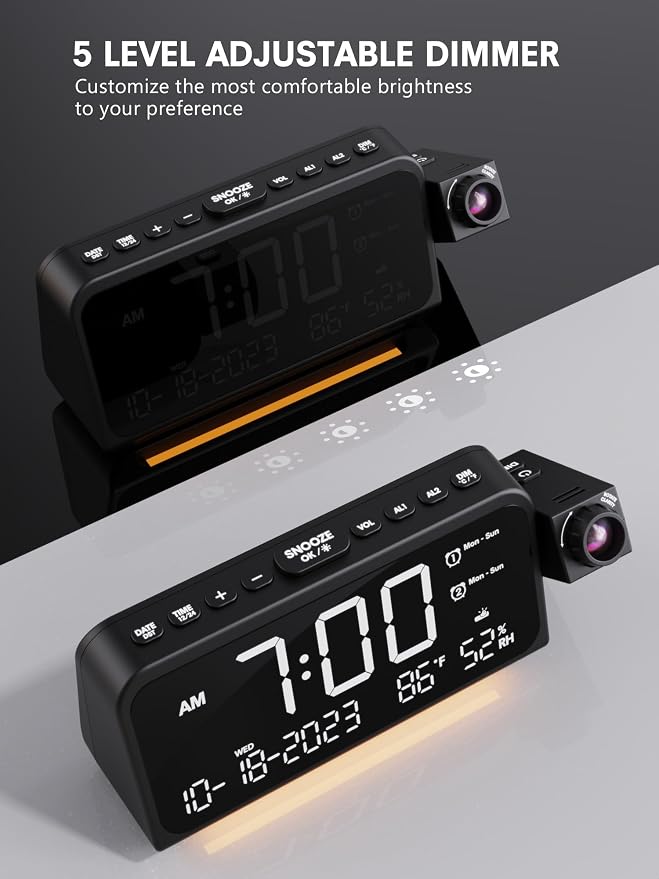 Mesqool Projection Alarm Clock for Bedroom, Digital Clock - Image 6
