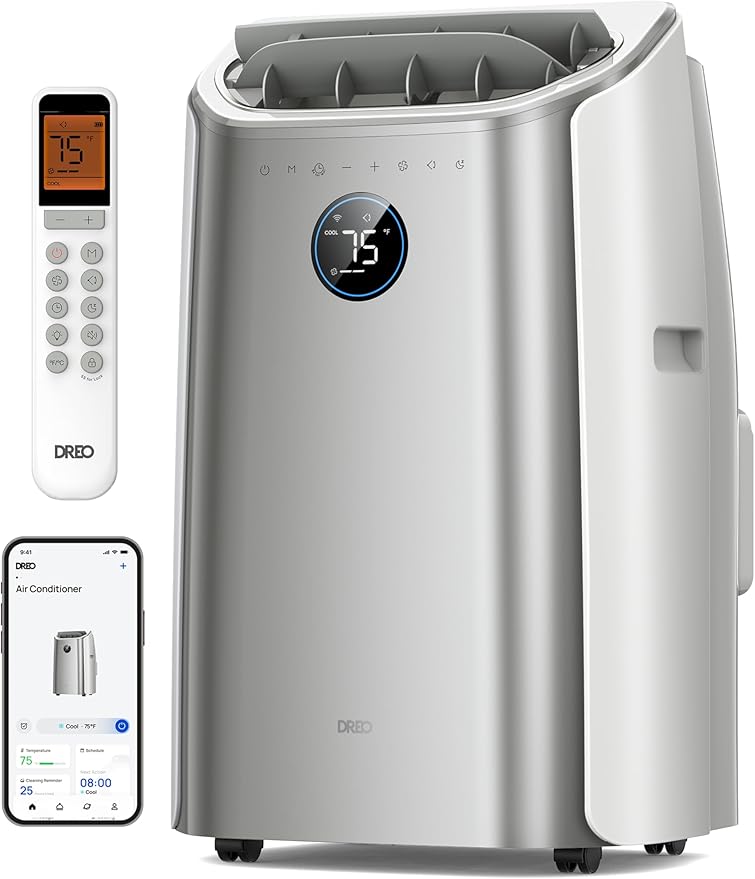 DREO Portable Air Conditioners, 14000 BTU AC Unit for Bedroom with Drainage-Free Cooling, 3-in-1 with Fan & Dehumidifier, Touch/APP/Voice/Remote, 24h Timer, Smart Floor AC for Room Indoors, AC516S by DREO