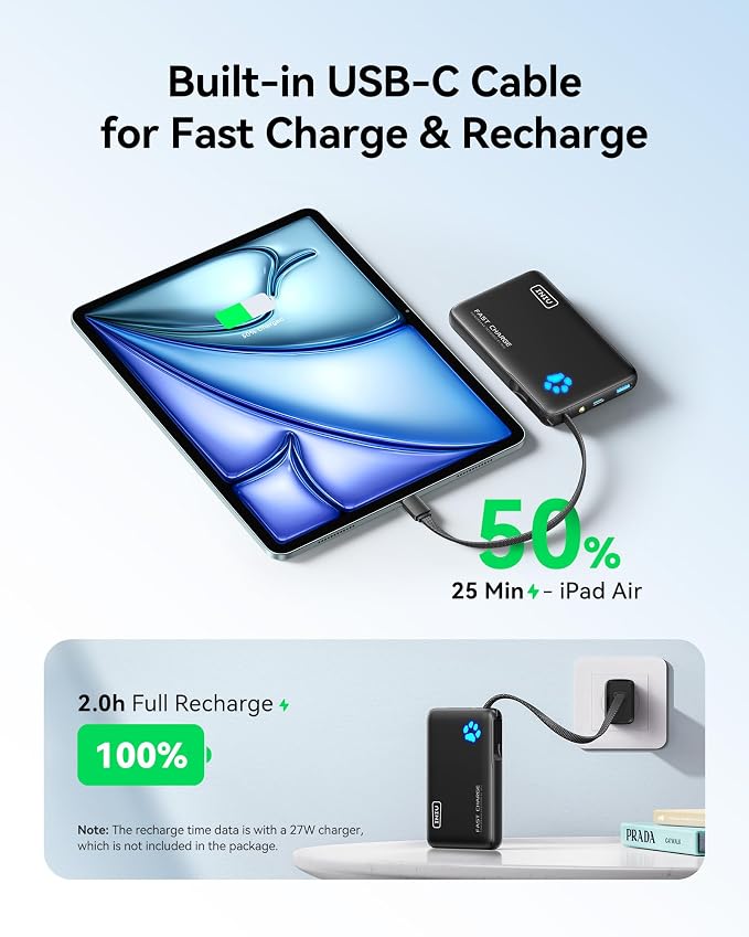 INIU Portable Charger with Flashlight, 45W Fast Charging Tablet Power Bank with USB C Cable, 10000mAh Powerbank, Battery Pack for iPhone 17 16, iPad, Samsung S25 etc Travel Essential, Emergency Light - Image 3