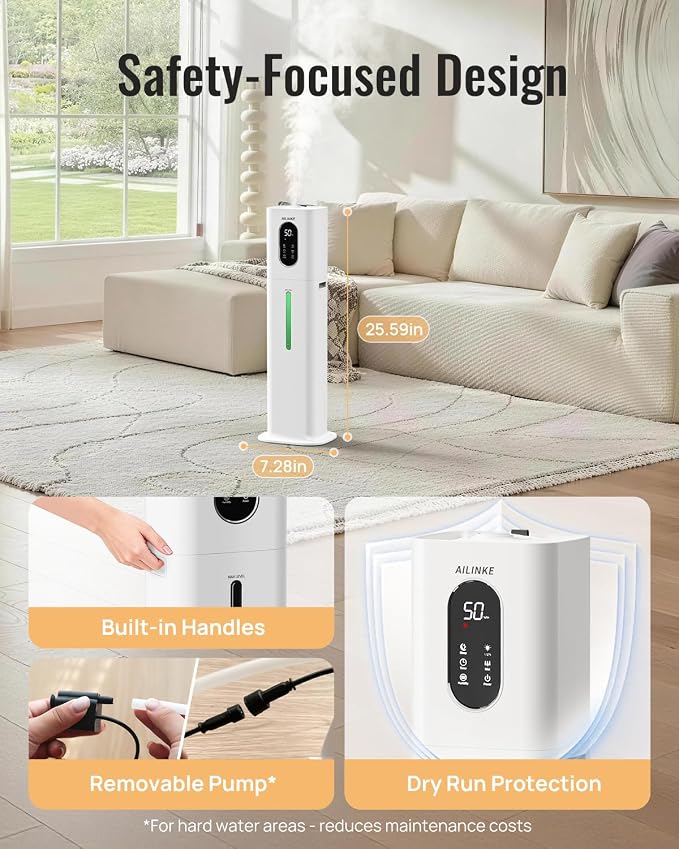 Humidifier Large Room Bedroom with Night Light, 2.1Gal(8L) Humidifiers for Home with Essential Oil Diffuser, Top Fill Whole House Cool Mist Humidifiers for Plants Baby Kids Adults(White) - Image 9