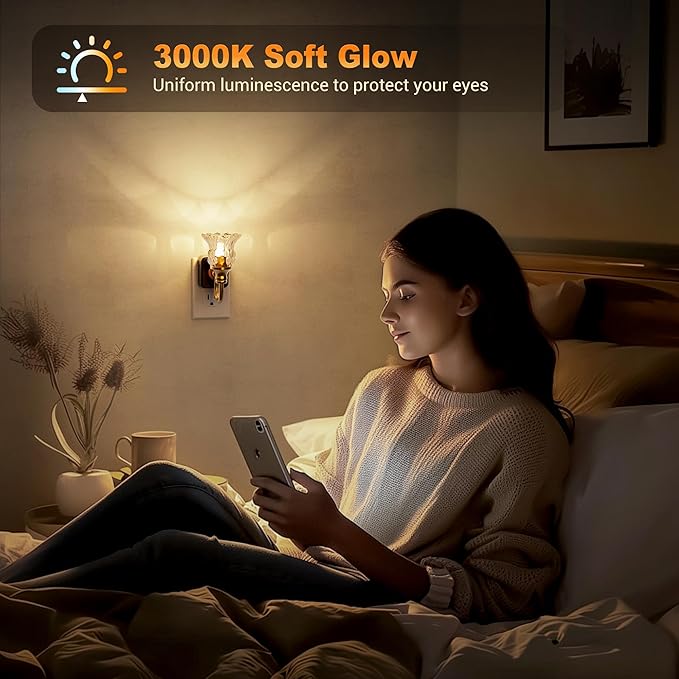 JandCase Night Light, Floral Night Lights Plug into Wall, Glass Flower LED - Image 5