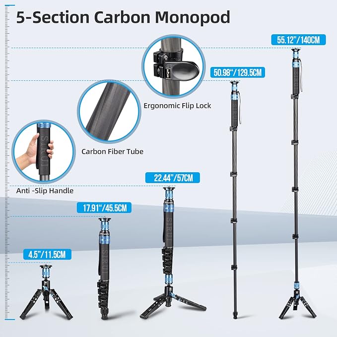 SIRUI P-325FS Monopod with Feet, Max Load 22lbs, 360° Panorama, Quick Release - Image 6