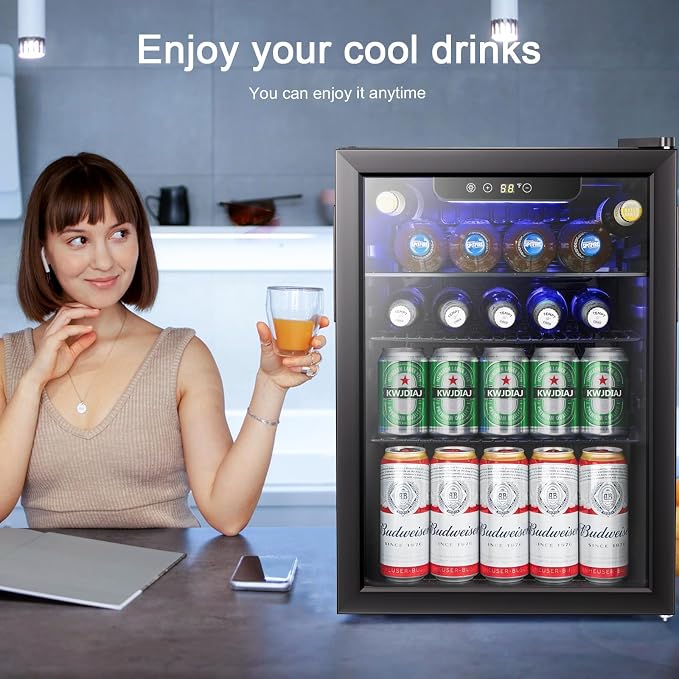 Antarctic Star Beverage Refrigerator Cooler-85 Can Mini Fridge Glass Door for Soda Beer Wine Stainless Steel Glass Door Small Drink Dispenser Digital Display for Home, Office Bar,2.6cu.ft - Image 7