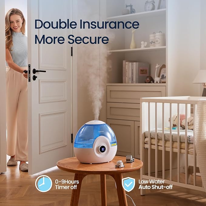 raydrop 2.2L Humidifiers for Bedroom, Cool Mist Humidifiers with Timer, Digital Knob, 26dB Quiet Small Humidifier for Baby, Nursery and Plants with Night Light, 30 Hours Runtime, Easy to Fill & Clean - Image 4
