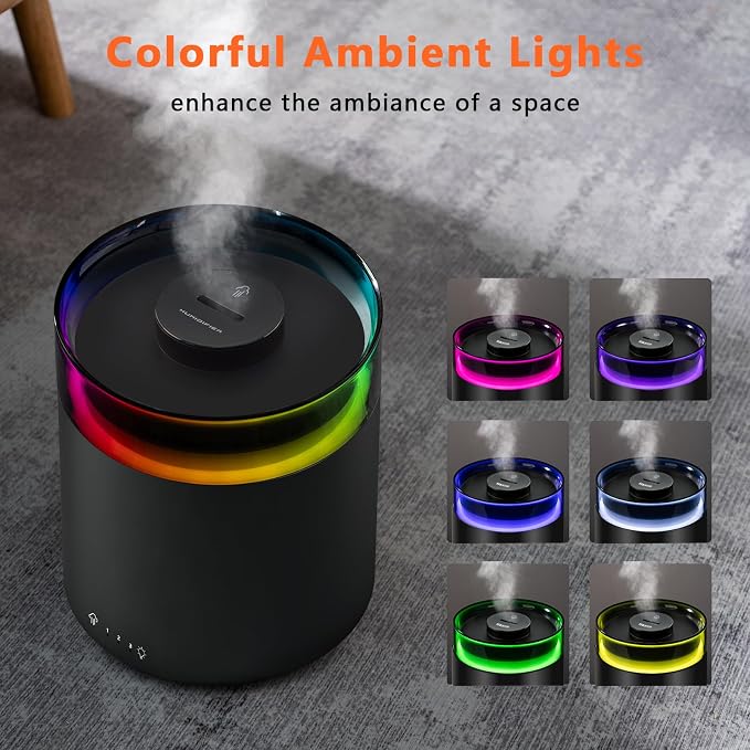 Humidifiers for Bedroom Home,3L Top Fill Cool Mist Humidifier for Baby Nursery,Essential Oil Diffuser for Large Room,3 in 1 Quiet Ultrasonic Humidifier for,Office,Plant,Nursery,BPA FREE(Black) - Image 8
