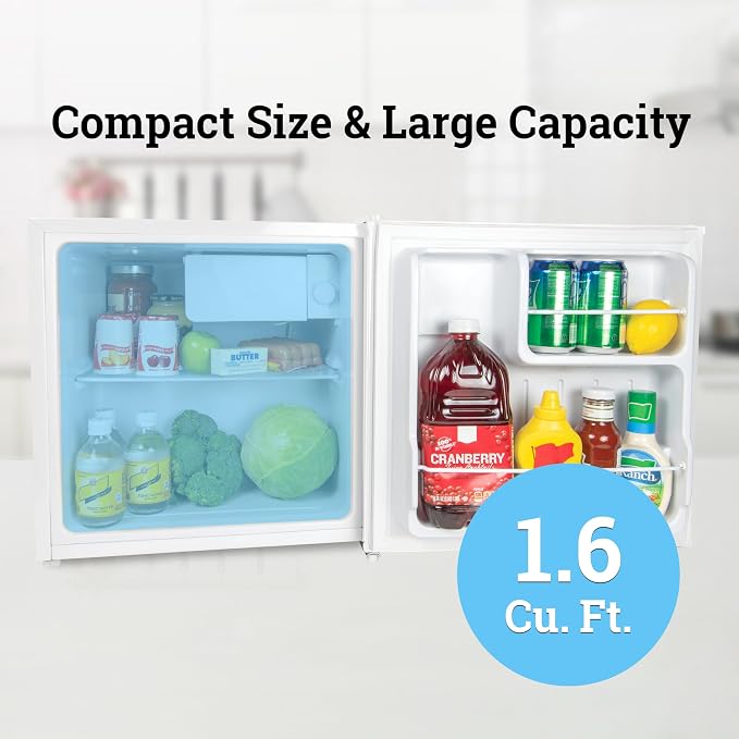 Igloo 1.6 Cu.Ft Mini Fridge with Freezer- Single Door Compact Refrigerator with Glass Shelves for Homes, Dorms & Offices- Keep Snacks, Drinks & Frozen Foods Cool with Temperature Control Fridge- White - Image 4