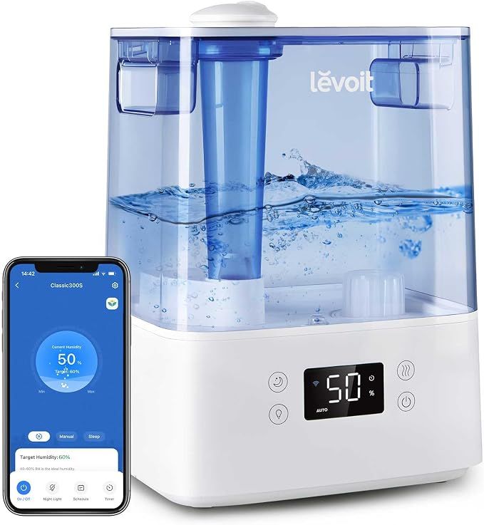 LEVOIT Classic300S Ultrasonic Smart Top Fill Humidifier, Extra Large 6L Tank for Whole Family, APP & Voice Control, Essential Oil Diffuser, Humidity Setting with Sensor, Quiet Sleep Mode, Night Light by Levoit