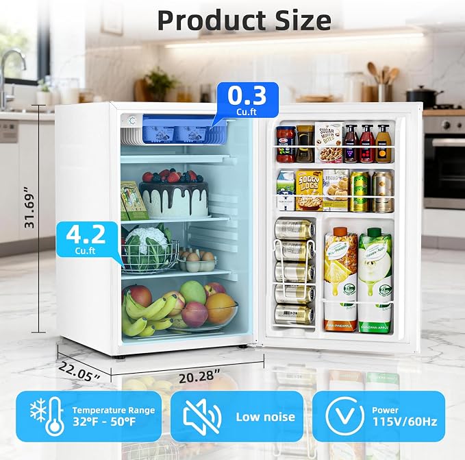 Antarctic Star 4.5 Cu.Ft Compact Refrigerator with Freezer,Mini Fridge Single Door with Adjustable Thermostat,Removable Glass Shelves for Apartment/Dorm/Office,WHITE - Image 3