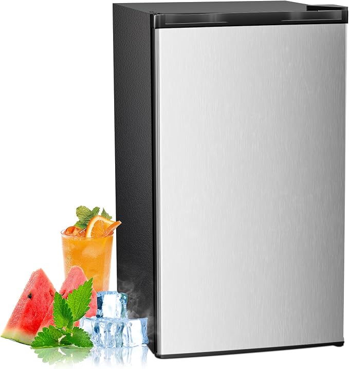 Antarctic Star 3.2 Cu.Ft. Mini Fridge with Freezer, Small Refrigerators with Adjustable Thermostat, Low Noise, Energy Saving, Compact Refrigerators for College Dorm, Office, Apartment, Stainless Steel by AntarcticStar