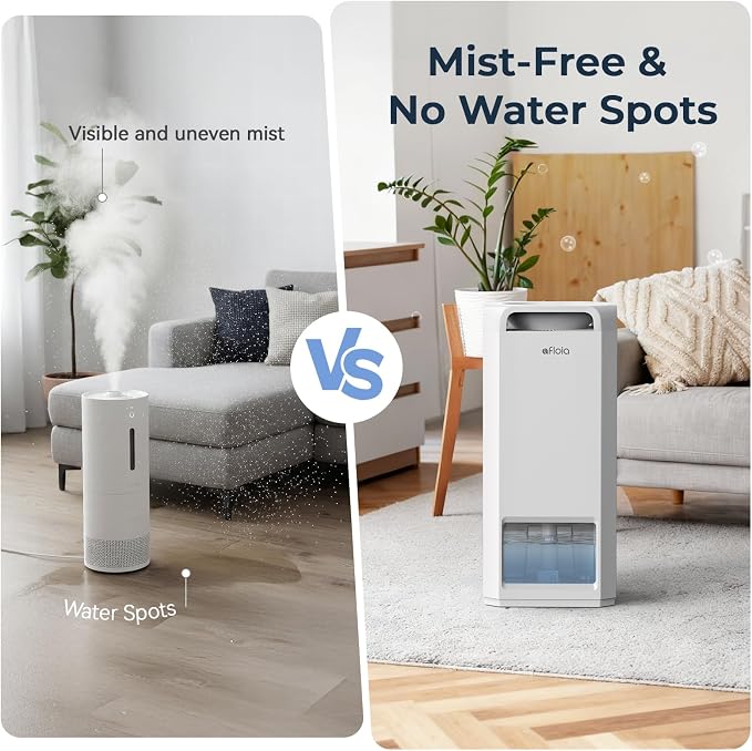 Afloia Air Purifier and Humidifier Combo in One-Cool Mist Evaporative for Home Bedroom Large Roome up tp 3000ft², with Humidity&Air Quality Sensor, Remove Pets Hair Mold Dust Odor Pollen Smoke, White - Image 4