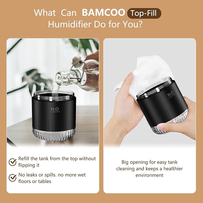 Portable Mini Humidifier, Auto Shut-Off, 2 Mist Modes, Quite, Small Humidifiers for Bedroom Travel Office Desk Plants (Black) - Image 3