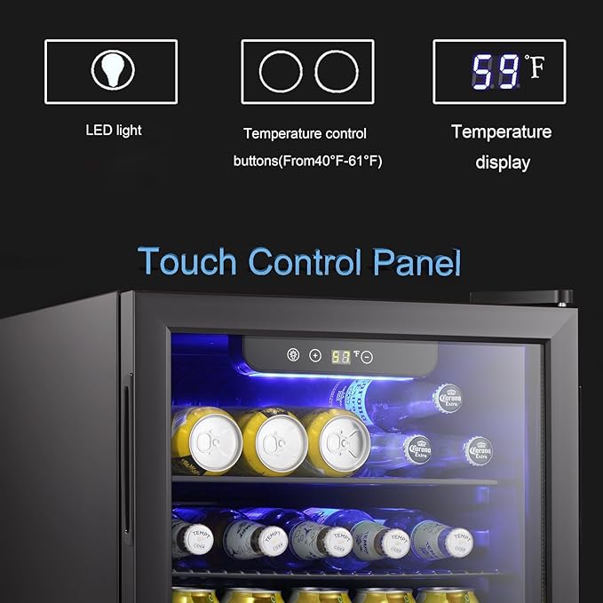 Antarctic Star Beverage Refrigerator Cooler-95 Can Mini Fridge Glass Door for Soda Beer Wine Stainless Steel Glass Door Small Drink Dispenser Digital Display for Home, Office Bar,2.4cu.ft - Image 3