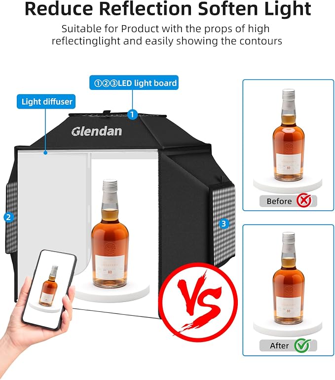 Glendan Light Box for Photography: 16"x16" Portable Photo Studio Soft Box - Image 6