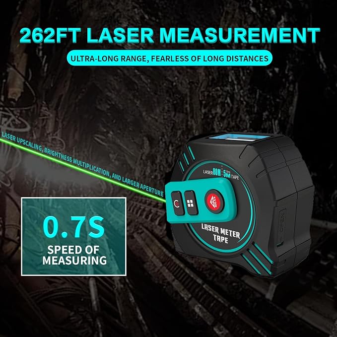 2-in-1 Laser Tape Measure 262ft Rechargeable Digital Tape Measure - Image 6